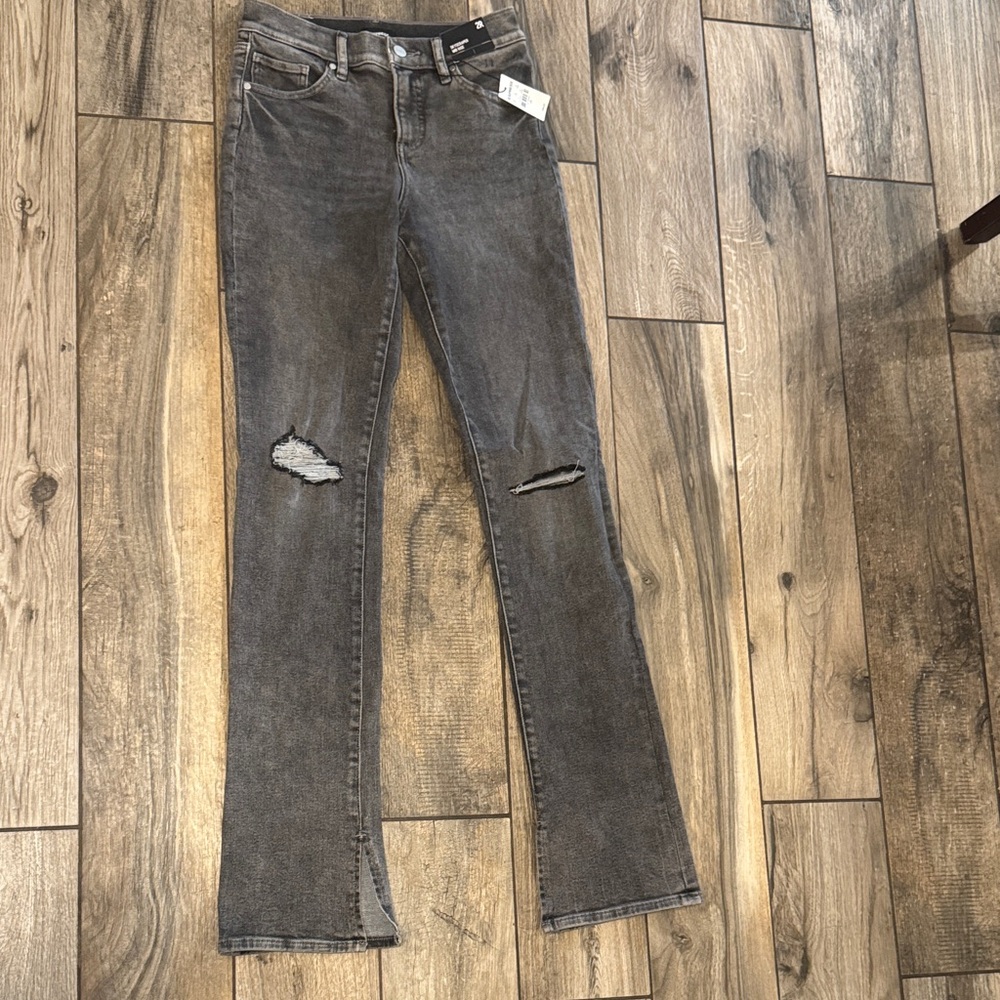 Express Women's Straight Leg Distressed Black Jeans